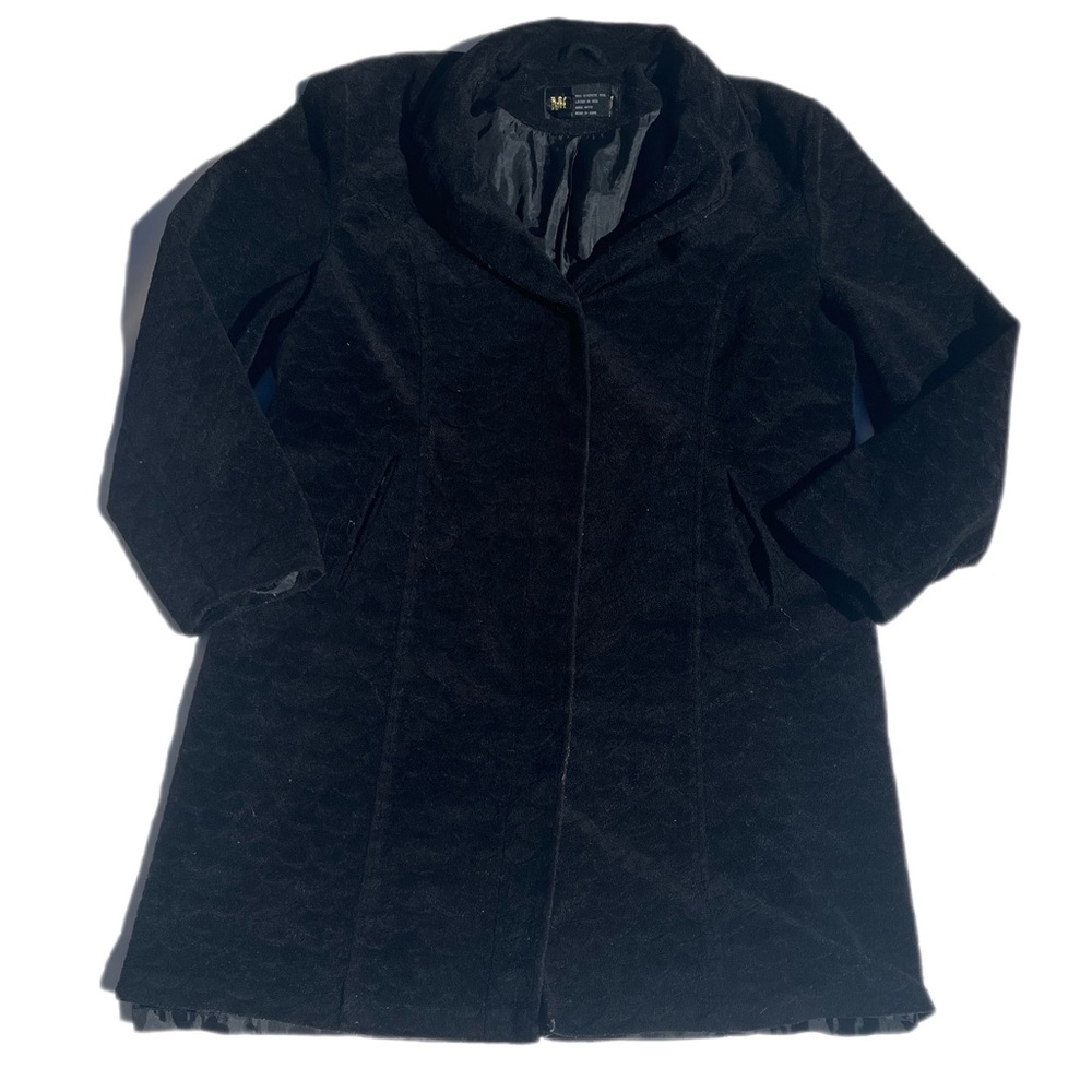 Morrow vintage rare 90s size XL all black velvet synthetic wool long swing coat